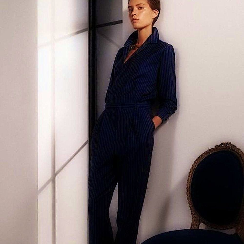 RalphLauren Collection * Bright Navy Stretch Wool Boiler-Suit Jumpsuit